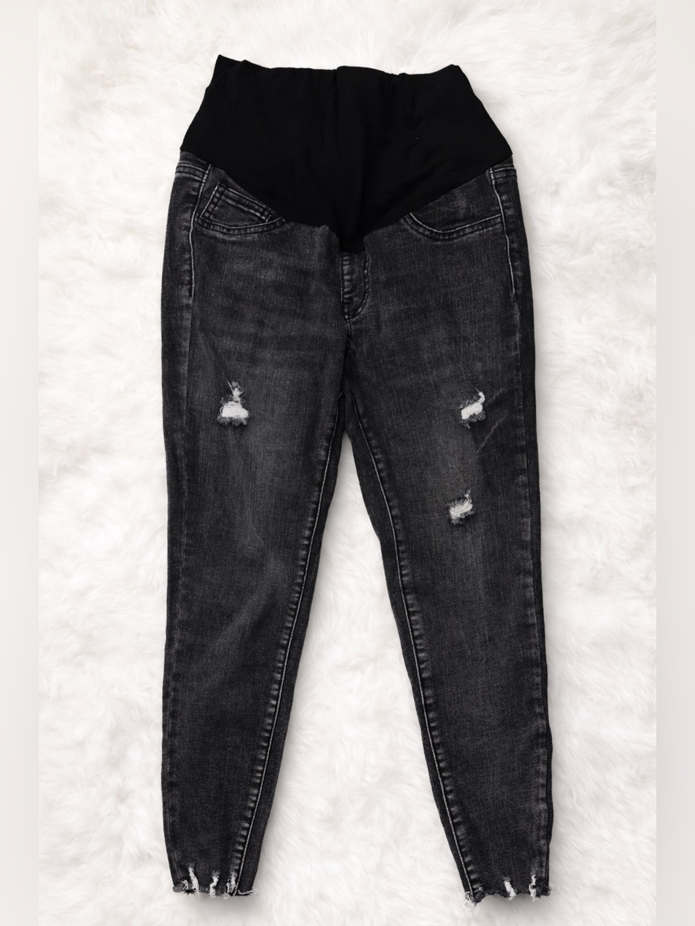 SHEIN Maternity Distressed Black Wash Skinny Jeans | Over Belly Stretch Denim |